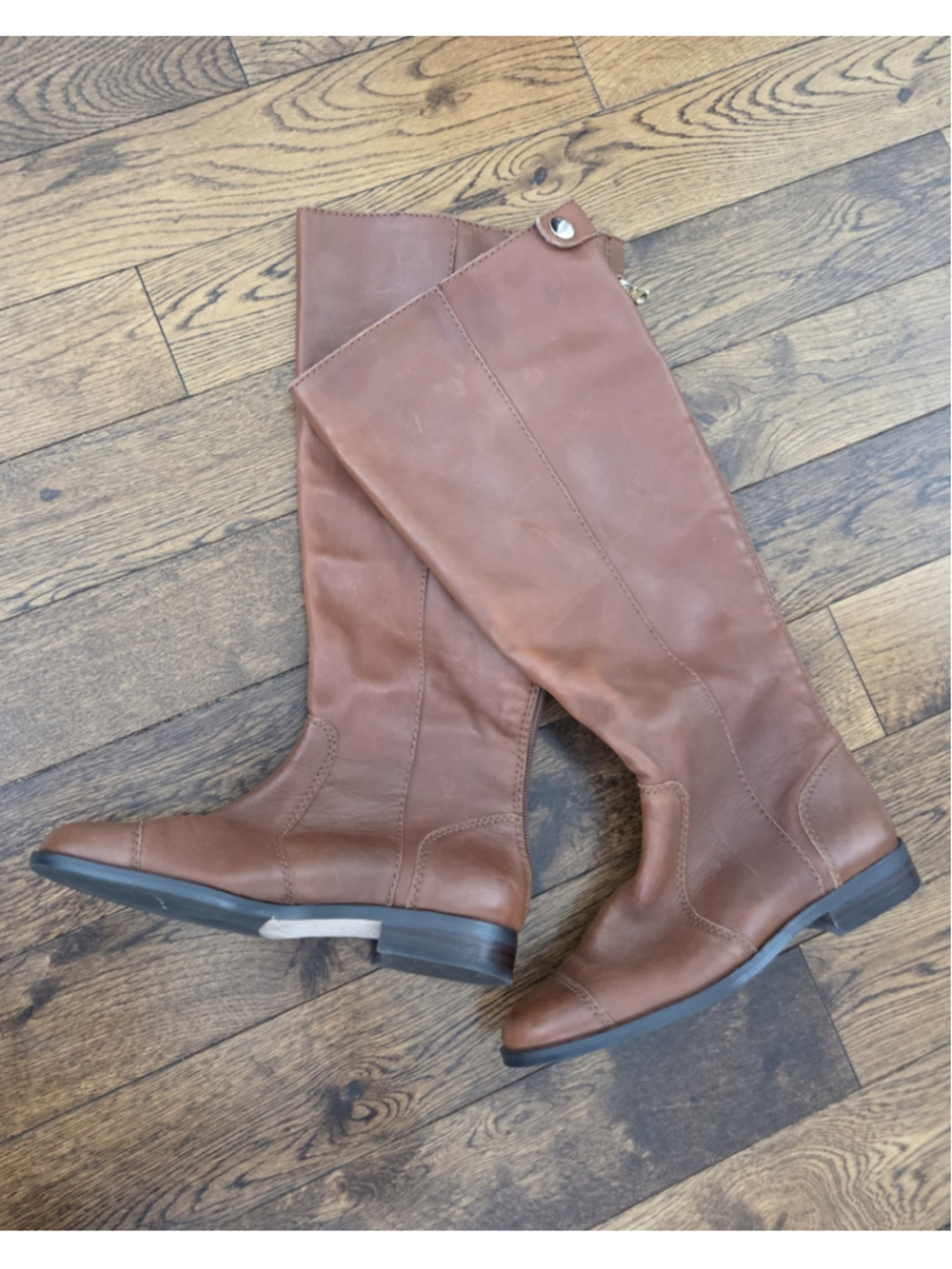 Ann Taylor Adale Extended Calf Leather Riding Boots in Cognac Amber Size 5.5